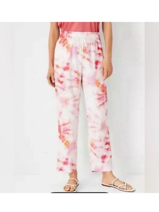Ann Taylor Pants - Ann Taylor White Tie-Dye Joggers with Pink, Red & Orange Accents
